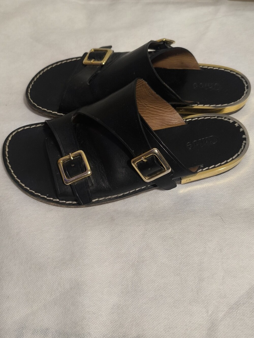 Chloé Wave Black Leather Flat Sandals 38 - Picture 7 of 15
